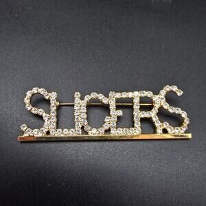Rhinestone Slicers Brooch Gold Tone Sports Team Fan Gear